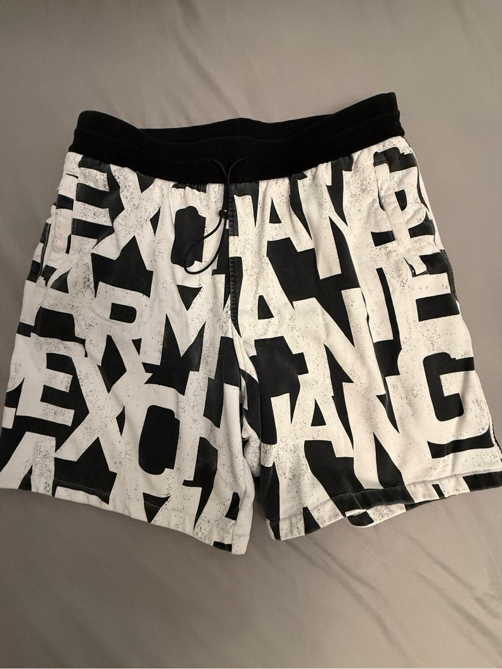 Armani Exchange Black & White Graphic Logo Athletic Shorts